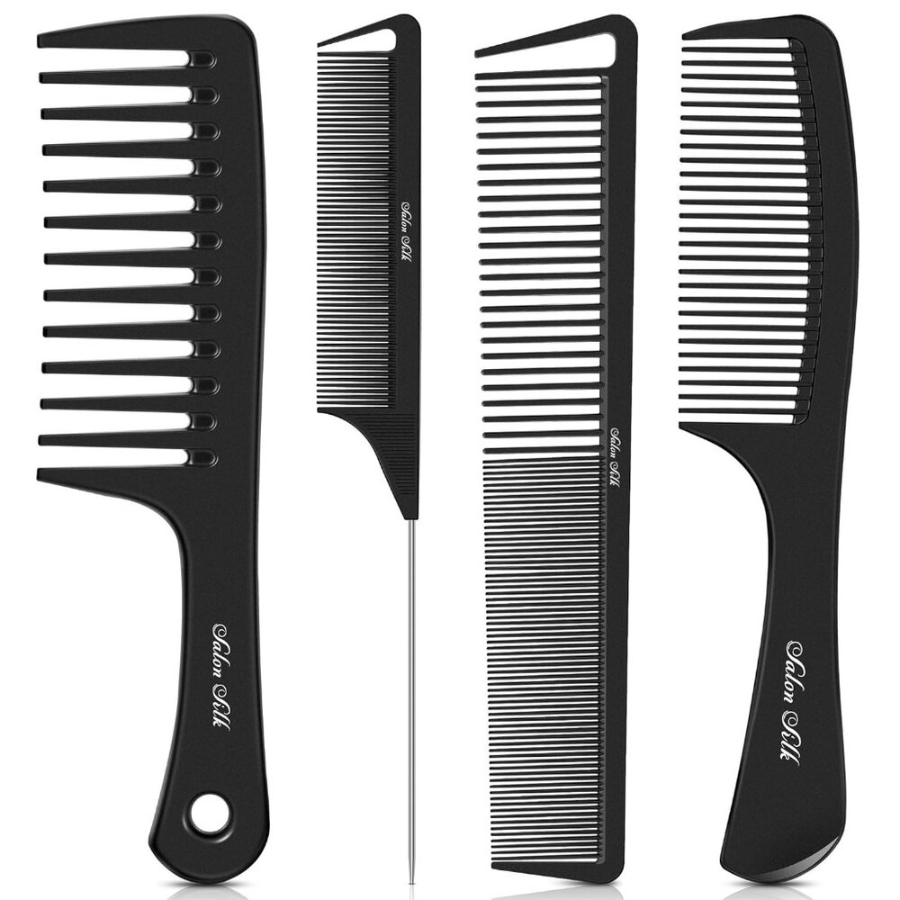 4PCS Professional Comb Set, Wide Tooth Rat Tail Fine Tooth Hair Combs, Braiding